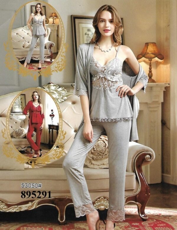 3 Pcs Slik Ladies Nightwear – Grey