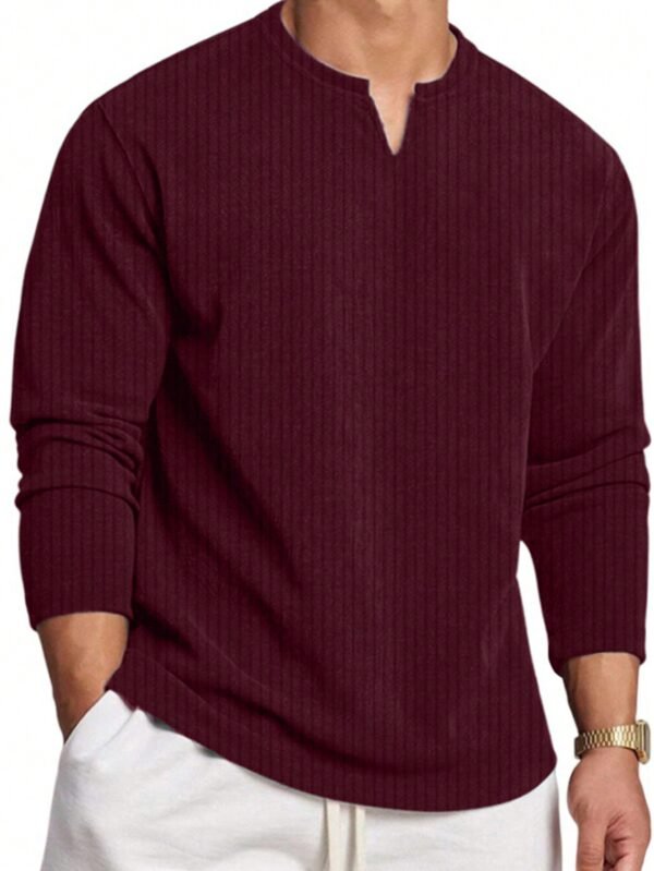 Men’s Textured V-Neck Polo Shirt – Retro Old Money Style for Everyday Wear