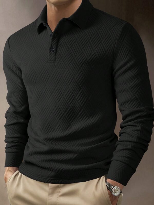 Men’s Solid Color Long Sleeve Polo Shirt – Casual Fall Fashion for Daily Wear