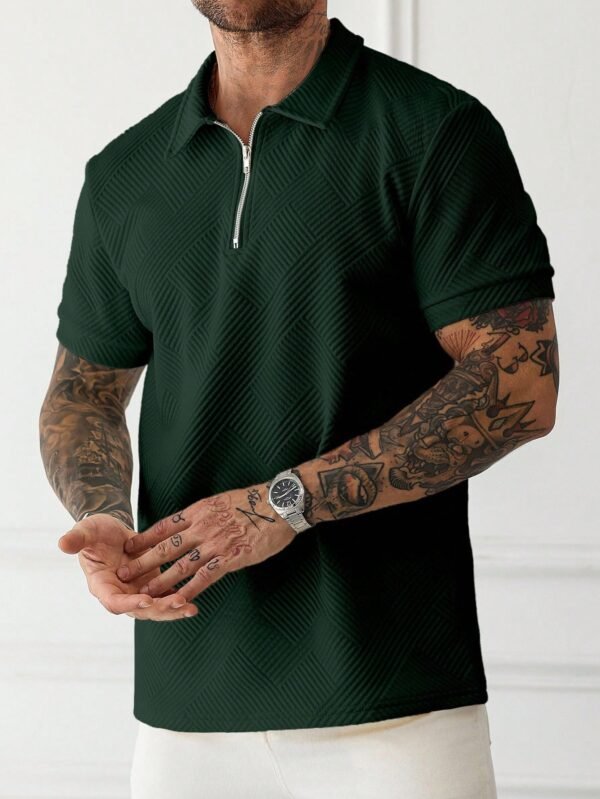Men’s Solid Color Zip-Up Short-Sleeve Polo Shirt – Casual Everyday Style