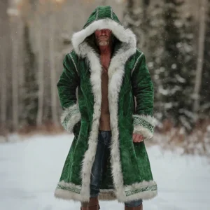 Men's Fuzzy Velvet Santa Christmas Hooded Coat