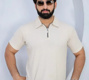 Waffle Knit Zip Polo – Off White