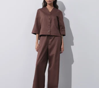 Women’s Linen Blend Coord Set – Brown