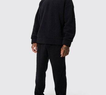 Borg Oversized Sweater And Cuffed Jogger Loungewear Set