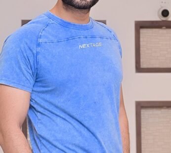 DENIM BLUE ACID WASH NEXTAGE  SLOGAN T-SHIRT