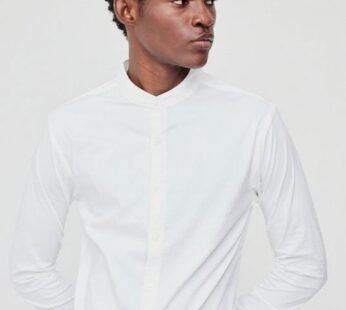 Long Sleeve Grandad Collar Stretch Fit Shirt