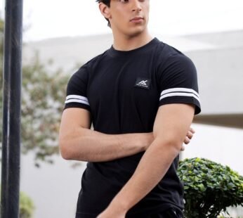 NEXTAGE BLACK BREAK STRIPE DETAIL SHIRT