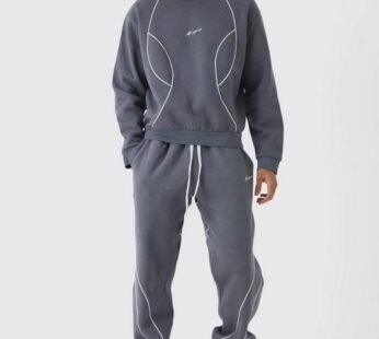 Oversized Boxy Man Piping Detail Sweatshirt Tracksuit