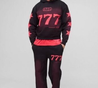 Oversized Boxy Puff Print Spray Wash Moto Hooded Tracksuit