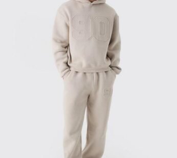 Oversized Boxy Varsity Embossed Hoodie Tracksuit