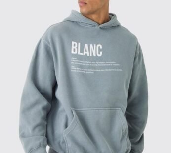 Oversized Boxy Washed Highbuild Blanc Print Hoodie