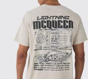 Oversized Disney Cars Wash License Print T-shirt