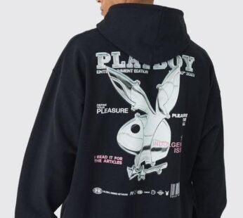 Oversized Playboy Varsity License Print Hoodie
