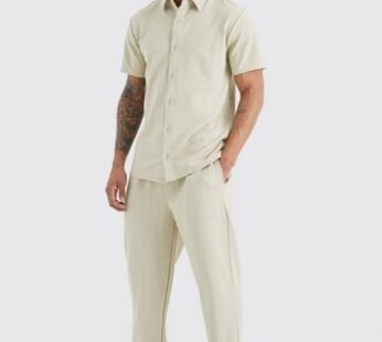 Short Sleeve Jersey Herringbone Shirt And Trouser Set