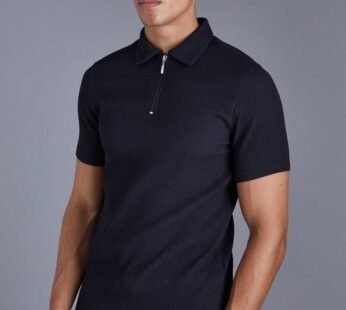 Short Sleeve Pleated Polo Stretch Fit Shirt