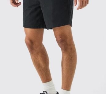 Shorter Length Relaxed Fit Elasticated Waist Chino Shorts in Black