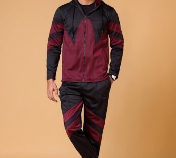 Signature Embroidered Logo Maroon Black Tracksuit
