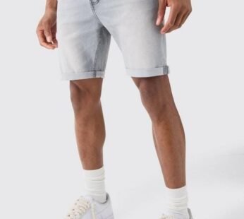 Skinny Stretch Denim Shorts In Light Grey