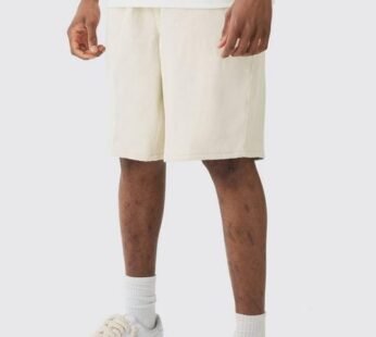 Tall Elasticated Waist Drawcord Detail Slim Fit Shorts In Ecru